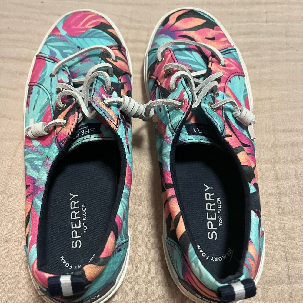 Sperry Women's Floral Canvas Sneakers - Pink and Teal
